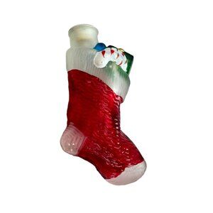 Vintage Old World Christmas Glass Red Stocking Light Cover